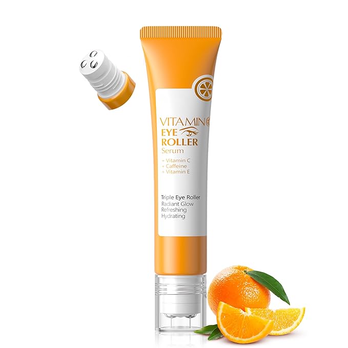 AKARY Vitamin C Eye Cream & Under Eye Serum, Refreshing, Hydrating, Radiant Glow Skin Roller Serum with 360° Massage Ball, Tightening for Women Reduce Wrinkles Fine Lines