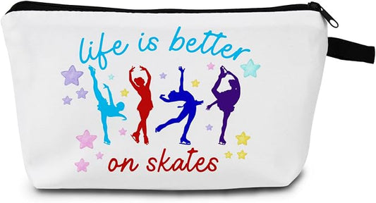 Life Is Better On Skates Makeup Zipper Pouch Bag Skate Lovers Gift Life Is Better On Skates Make up Zipper Pouch Bag Ice Skate Cosmetic Bag Skate Lover Gift Figure Skating Themed Gifts