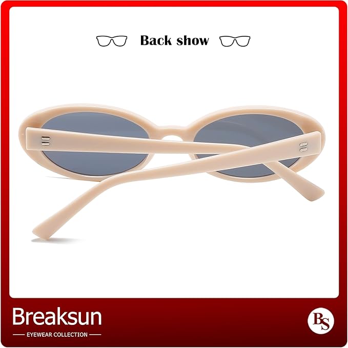 Breaksun Retro Oval Sunglasses for Women Men Fashion Small Oval Sunglasses 90s Vintage Shades