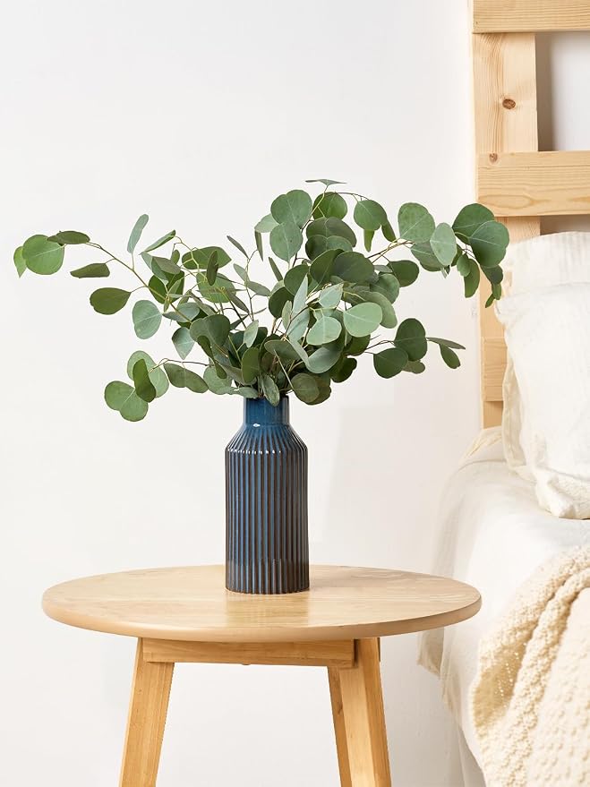 STHIE 8 Inches Ceramic Flower Vase, Blue Vases for Centerpieces | Flambé Reactive Glaze,Minimalist Modern Home Decor, Pampas Grass Vase for Table, Fireplace, Shelf, Mantel, Entryway