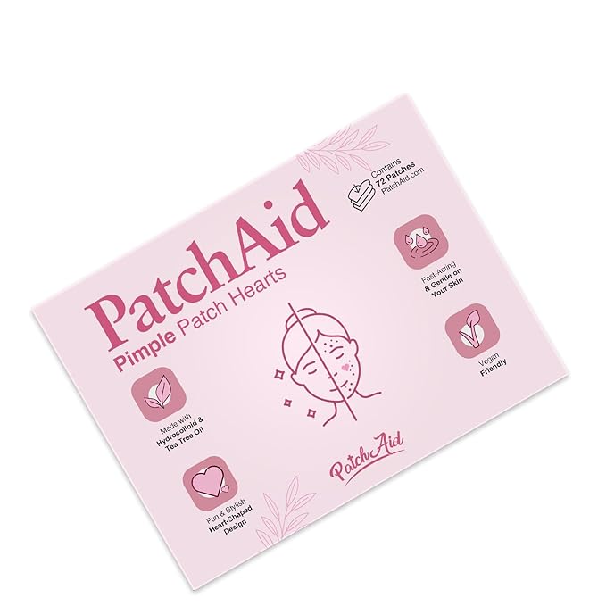Hydrocolloid Fast-Acting Pimple Spot Treatment Heart-Shaped Patch with Tea Tree Oil by PatchAid (72 Count)