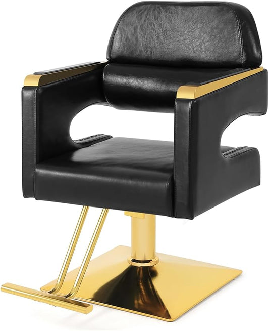 Artist hand Barber Salon Chair, Hair Stylist Chair with Heavy Duty Hydraulic Pump, 360 Degree Swivel, Spa Beauty Equipment Max Load Weight 330 Lbs, Black and Gold