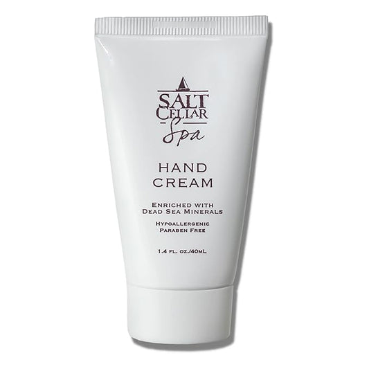 Salt Cellar Spa Dead Sea Mineral Hand Cream, Moisturizer Lotion for Dry, Cracked Skin Enriched with Glycerin, Olive Oil, Paraben Free, Fast Absorbing, Travel Size 1.4 FL oz (40 ml)