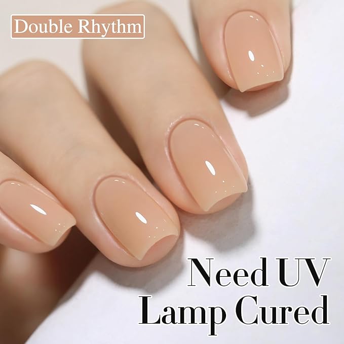 Double Rhythm Translucent Gel Polish Sheer Neutral Natural Light Milky Same Color Same Bottle 15ML Jelly UV Polish Nail Art DIY at Home (Translucent Nude-A1424)