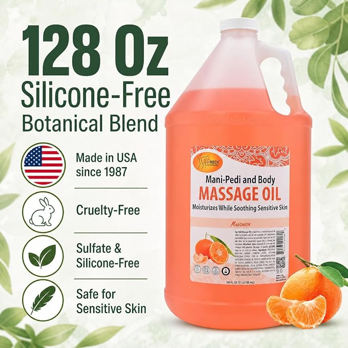 SPA REDI Mandarin Massage Oil – Professional & Family Skin Nourishment Treatment | Legacy of Trust & Universal Gentleness | Premium Nourishment for Loyalty & Peace of Mind | 128 Oz Gallon