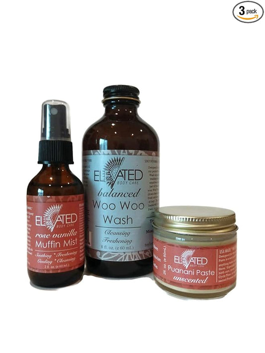 ELEVATED (by TAYLOR'S) Ladies Bestie Kit • Woo Woo Wash, Muffin Mist, Puanani Paste (Rose Vanilla (Mist) Balanced (Wash) Unscented (Paste))