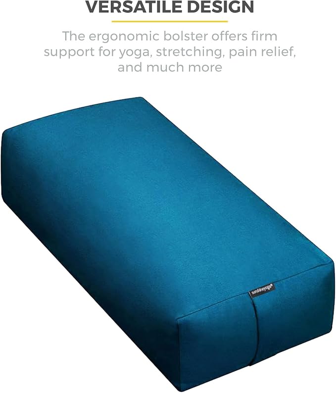 Extra Firm Large Yoga Bolster, 24" x 12" x 6" Cinched OR Zippered Yoga Pillow, Rectangular Cotton Cushion With Removable Cover for Studios, 1 Pack or 2 Pack