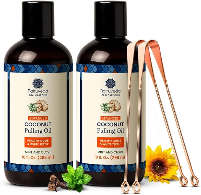Natruveda Coconut Oil Pulling Mouthwash – 20 oz (Pack of 2), Extra Virgin Coconut Oil, Mint Fresh, Oil Pulling for Teeth, Natural Mouthwash, Teeth Whitening, Oral Rinse, Ayurvedic Pulling Oil