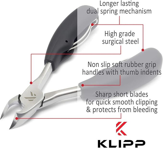 Toenail Clippers for Thick Toenails – KLIPP 15 mm Wide Jaw Thick Fingernail and Toenail Cutter with Curved Stainless-Steel Blades for Seniors (Eagle Beak)