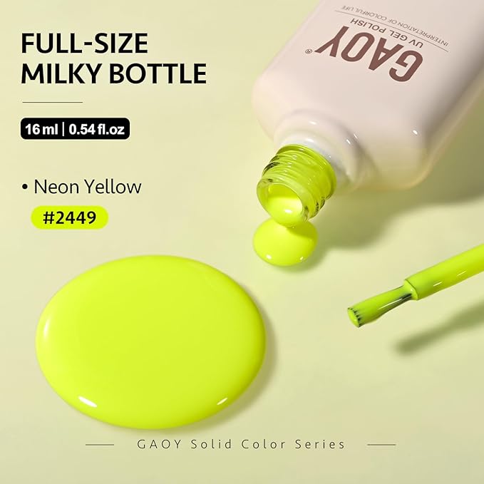 GAOY Neon Yellow Gel Nail Polish, 16ml Soak Off Gel Polish, UV Light Cure for Nail Art DIY Manicure at Home, 2449 Neon Yellow