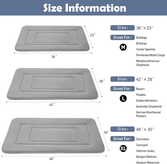Dog Bed Soft Dog Crate Bed Pad Mat, 36 in Non Slip Bottom Washable Beds for Medium and Large Dogs, Pet Bed Mattress Kennel Pad, Clay Gray