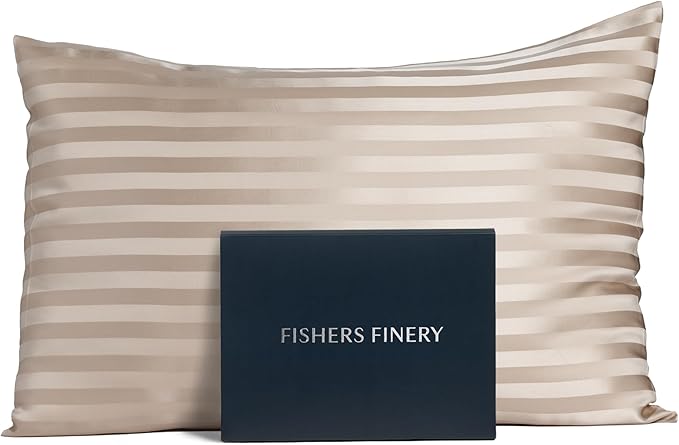 Fishers Finery 25mm 100% Pure Mulberry Silk Pillowcase (Taupe Stripe King)
