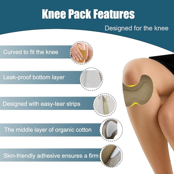 30pcs Castor Oil Patches for Knees, Castor Oil Pack Wrap, Specially Designed for Knees, Disposable Organic Cotton Self-Adhesive Sheet, 5.2x3.7in, No Wash(Without Essential Oils)