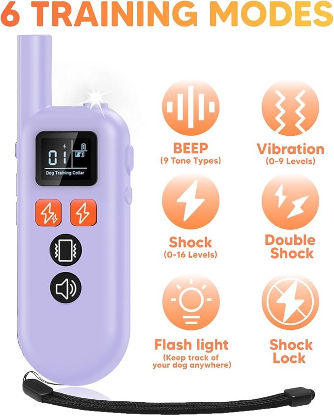 Dog Shock Collar - 3300FT Dog Training Collar with Remote, Flashing Light, IPX67 Waterproof Dog Collar with 6 Training Modes, Smart Dog E Collar for 15-120lbs Small Medium Large Dogs