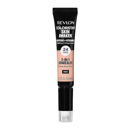 Revlon ColorStay Skin Awaken 5-in-1 Concealer, Lightweight, Creamy Longlasting Face Makeup with Caffeine & Vitamin C, For Imperfections, Dark Circles & Redness, 002 Universal Brightener, 0.27 Fl Oz