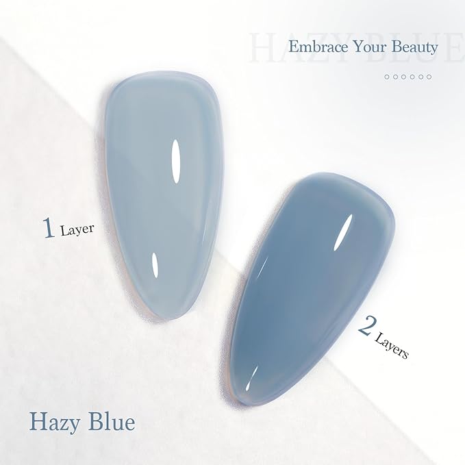GAOY Jelly Nude Blue Gel Nail Polish, 16ml Sheer Neutral Translucent Soak Off Gel Polish, UV Light Cure for Nail Art DIY, 1722 Hazy Blue