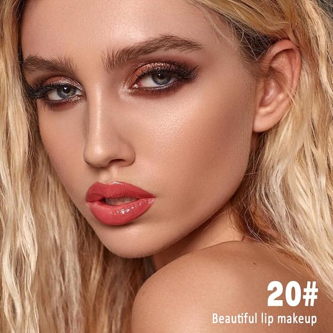 evpct Coral Nude Pink Shiny Glossy Longwear No-Budge Liquid Lip Color Lipstick Makeup, Highly Pigmented Color Instant Shine, Waterproof Long Lasting Lipstick Women Lip Stain Gloss with Lip Liner Brush