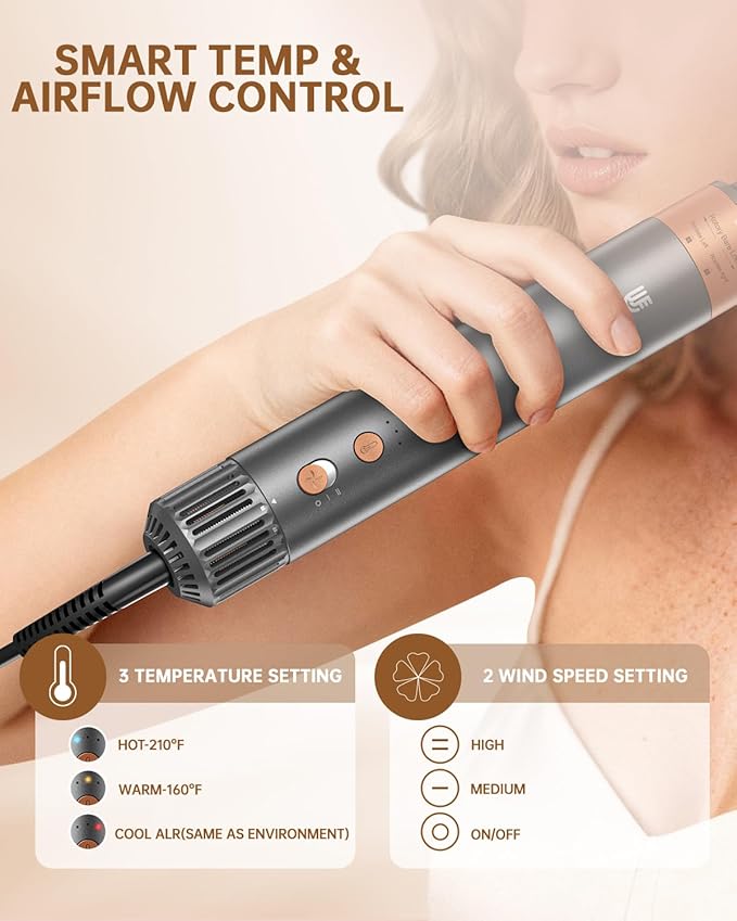 Hot Air Brush Hair Styler, 6 in 1 Hair Dryer Brush Auto Wrap Curlers Frizz-Free Styling Tool for All Hair Types Fast Drying, Curling, Smoothing, Volumizing & Straightening with Negative Ion