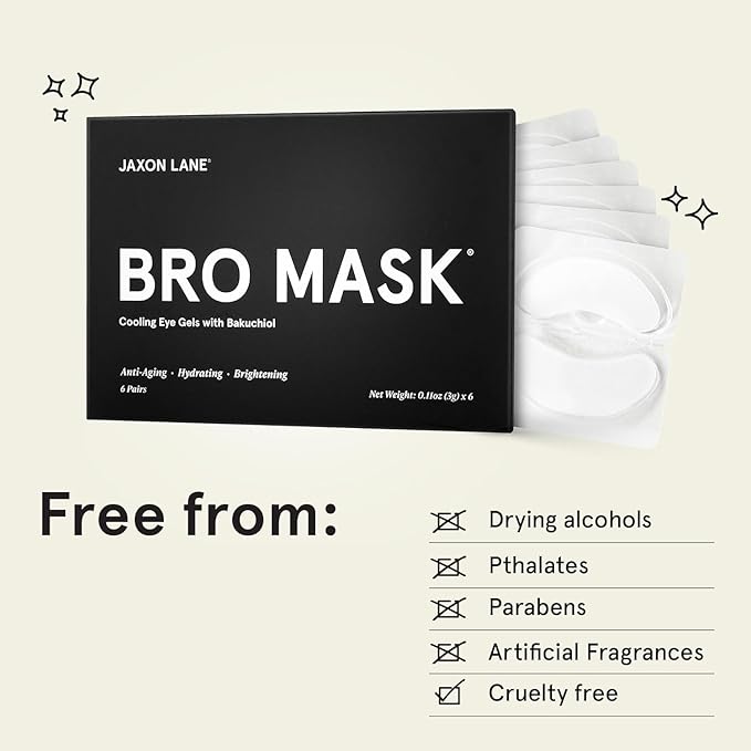 BRO MASK Under Eye Patches for Men Skin Care | Cooling Eye Masks for Dark Circles and Puffiness, Anti Aging Hydrogel Pads with Bakuchiol, Caffeine & Niacinamide, Eye Bags Treatment for Men (6 Pairs)