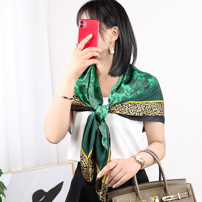 K-Elewon Large Square Scarf 43" Silk Scarf Fashion Scarves Silk Feeling Hair Wrapping Scarfs Night Sleeping Headscarf