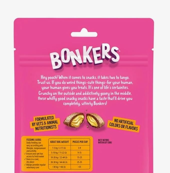 Bonkers Bites Dog Treats, Chicken Chomps Flavor, Crunchy & Gooey, 5.3 oz with Bone Waste Bag Dispenser & Free Roll (Pack of 2)