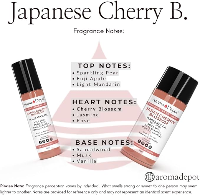 Aroma Depot 8 fl oz Japanese Cherry Blossom Fragrance Oil – Scent for Candle Making, Soap Making, Wax Melts, Diffusers, Body Oil Blends & Incense (240ml)