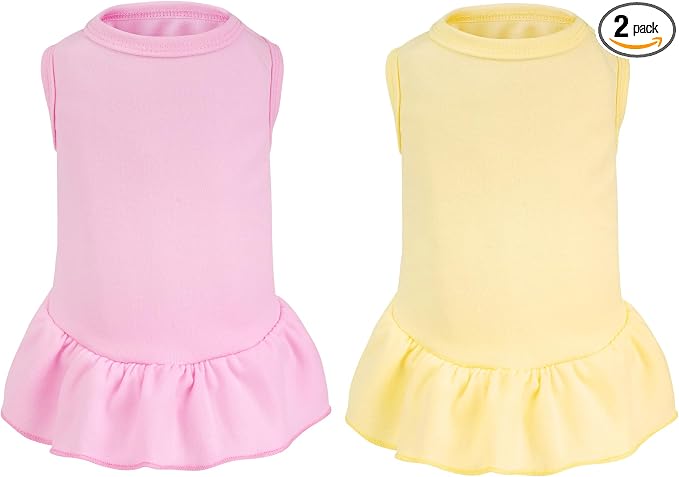 2 Pcs Dog Dresses Cat Skirt Solid Color Dog Clothes Summer Sleeveless Puppy Girl Clothes for Small Pet Dogs Cats (Yellow,Pink, Medium)