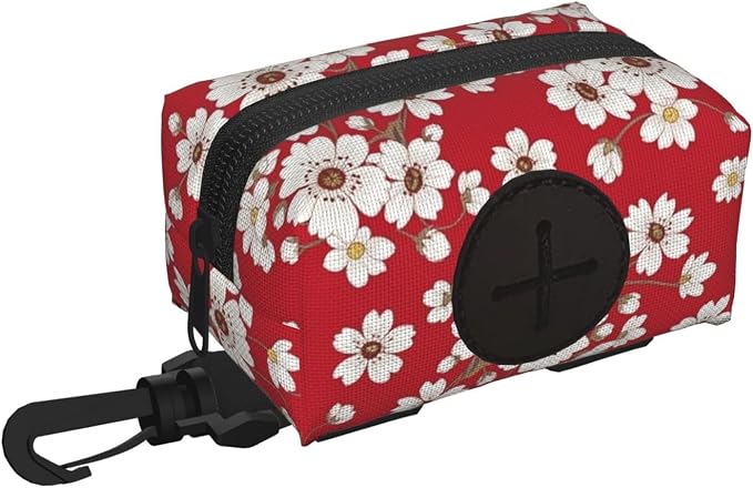 Dog Poop Bag Holder for Leash, Red Hawaiian Flowers Pets Poop Bag Dispenser for Leashes