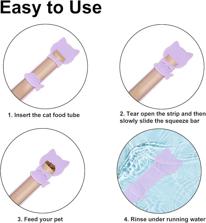 Cat Treats Squeeze Spoon, Cute Multifunctional Cat Strip Feeder Dispenser Lickable Spoon for Wet Food Licky Treats & Liquid Snacks (Purple)