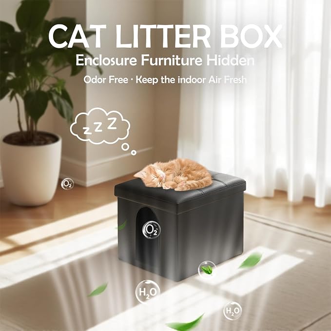 MEEXPAWS Cat Litter Box Enclosure Furniture Hidden for Small Cat, Washroom Bench Cabinet |16 x 12x13 in| Dog Proof | Waterproof Inside | Easy Clean Assembly | Odor Control | Litter Box Not Include