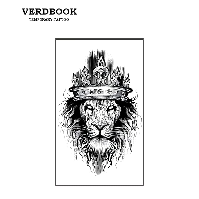 Waterproof Temporary Tattoos: 2-Sheet Tattoo Kit with Realistic Body Stickers, Semi-Permanent Tattoos for Adults Lasting 7-15 Days – Safe for Men & Women,Crown Lion
