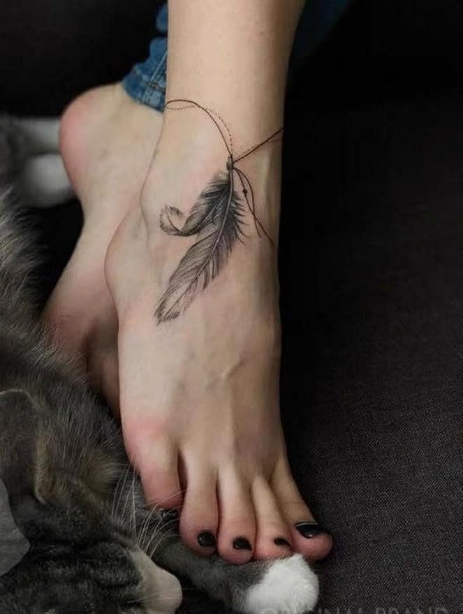 Necklace & Bracelet Temporary Tattoos – Christian Bead Jewelry Design for Neck, Wrist & Foot, Waterproof & Long Lasting Fake Tattoo for Women (Feather necklace)
