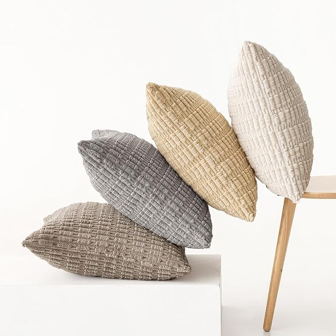 MIULEE Pack of 4 Neutral Decorative Throw Pillow Covers 16x16 Inch | Boho Farmhouse Modern Retro Soft Striped Pillow Covers,Home Decor for Sofa Living Room,Couch,Bed