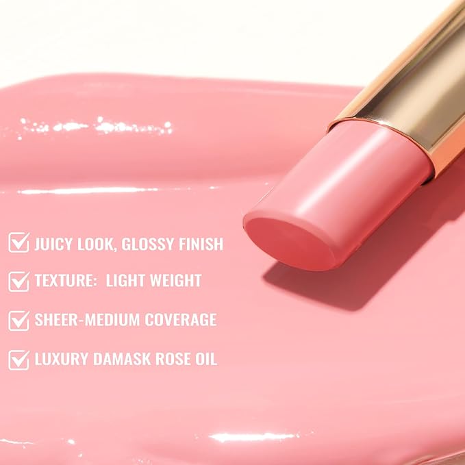 Oulac Glossy Pink Lipstick Set, Moisturizing Lip Stick Glossy Solid Shine Lip Gloss, Sheer Shine Juicy Finish, Lightweight and Hydrating Formula for Dry Lip Care, Vegan G20+22+26