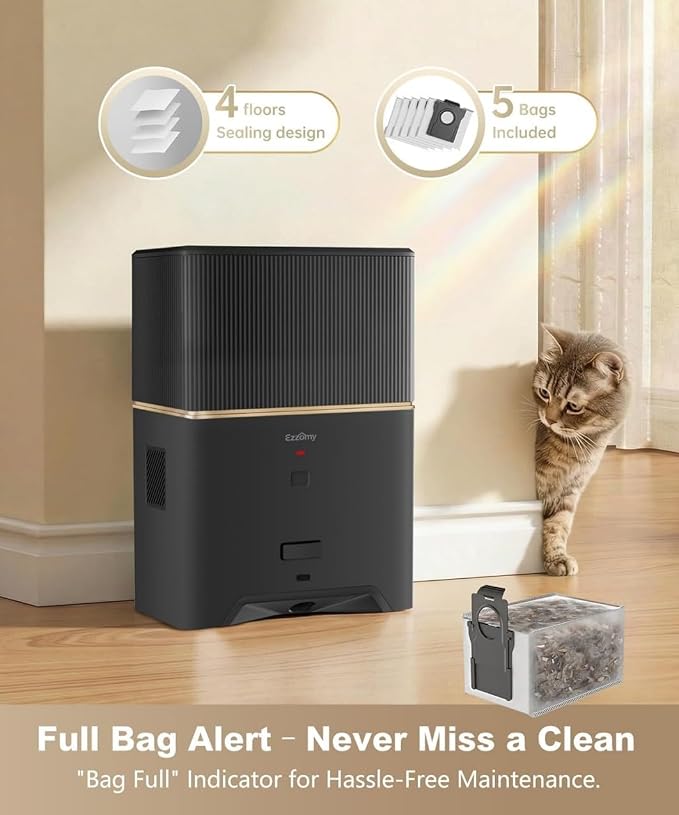 Touchless Vacuum Dustpan, 26kPa Suction, Bagged, Auto/Manual Mode | with 5 Replaceable Dust Bags, Up to 3-Months of Hands-free Cleaning, Ideal for Pet Hair, Kitchen, and Salon, Black