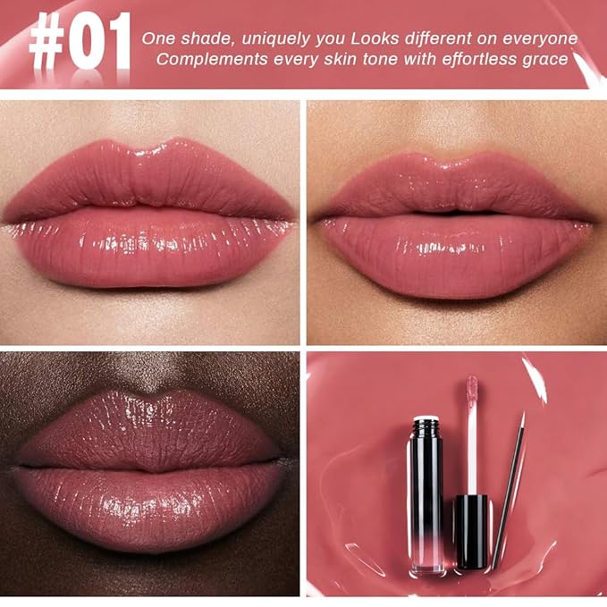 evpct Rose Nude Shiny Glossy Longwear No-Budge Liquid Lip Color Lipstick Makeup, Highly Pigmented Color Instant Shine, Waterproof Long Lasting Lipstick for Women, Lip Stain Gloss with Lip Liner Brush