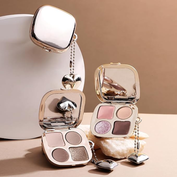 Metallic Rose Gold Shimmer Eyeshadow Palette with Mirror, High Pigment Blendable Long-Lasting Mini Eye Shadow Kit, Gold Bronze Glitter & Neutral Glam Makeup Palette for Blue, Green & Brown Eyes 6