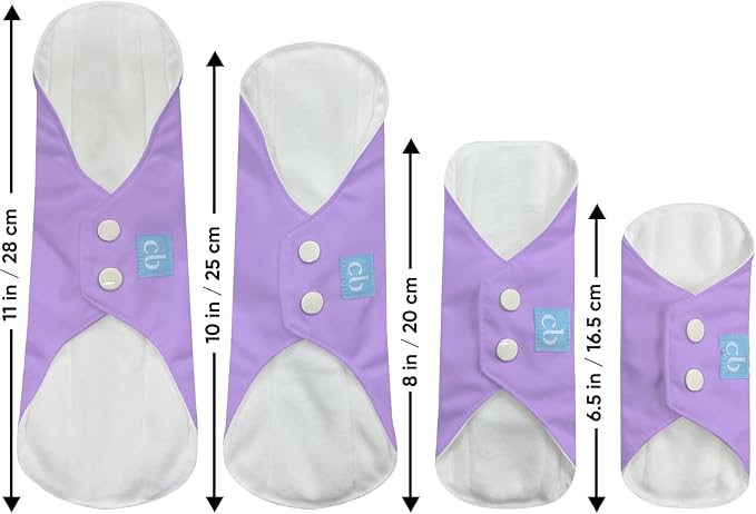 Charlie Banana - Reusable Feminine Pads Super 3 Pack with Pouch | Washable Menstrual Pads for Heavy Absorbency | Lavender