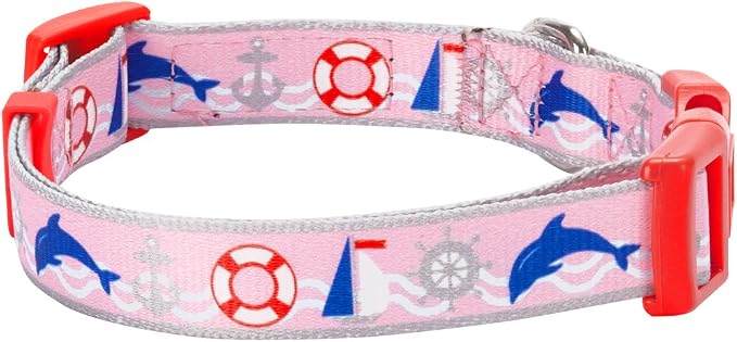 Blueberry Pet Essentials 5 Patterns Smart Chic Bon Voyage Ocean Scenery Dolphin Designer Adjustable Dog Collar, Medium, Neck 14.5"-20"