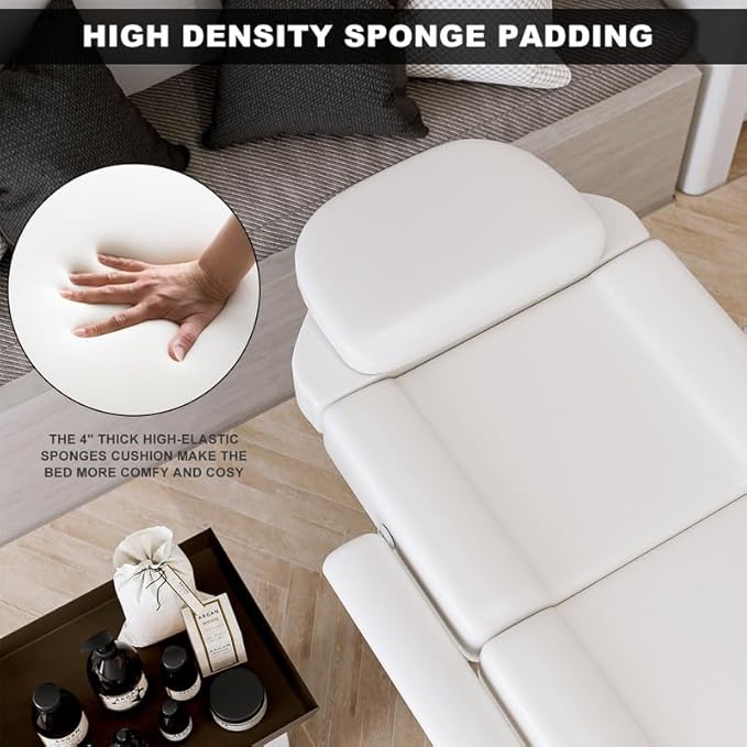 SyyBhb Multi-Purpose Massage Table Tattoo Bed Chair with Storage Pocket for Esthetician, Split Legs, Adjustable Length & Angle, 3 Section, White