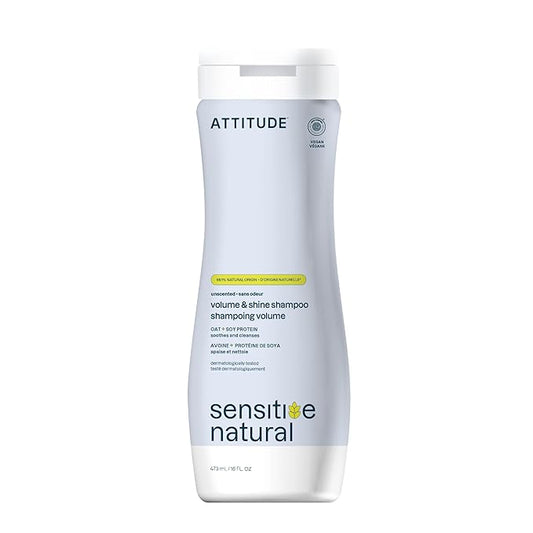 ATTITUDE Hair Shampoo for Sensitive Dry Scalp, EWG Verified, Soothing Oat, For Thin Hair, Naturally Derived Ingredients, Vegan and Plant-Based, Volume and Shine, Unscented, 16 Fl Oz