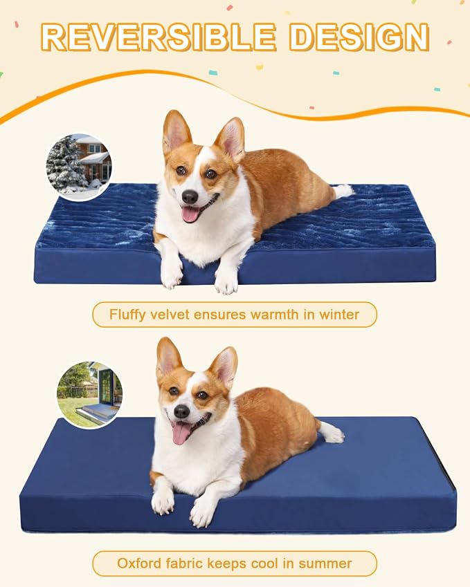 KSIIA Orthopedic Dog Bed for Medium Dogs with Waterproof Lining,Blue, 29x18 | Deluxe Soft Plush Dog Crate Bed, Washable Pet Mat with Removable Cover & Egg Crate Foam for Medium Dogs Sleeping & Relaxing