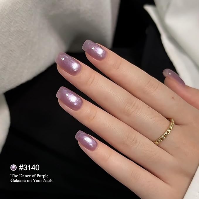GAOY Purple Glassy Cat Eye Gel Nail Polish, 16ml Glitter Holographic Nail Polish with Magnet, Reflective Translucent UV Light Cure, 3140 Velvet Twilight