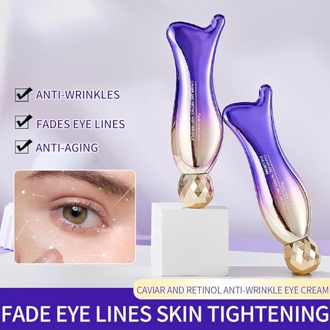 Eye Cream with 360° Massage Roller-Ball for Wrinkles Dark Circles, Puffiness, Fine Lines, Bags, Firming and Lifting, Instant Hydrating, Deep Moisturizing, for All Skin Types