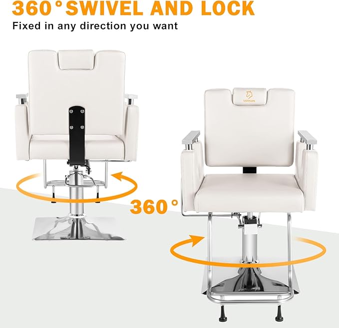 Heavy Duty Barber Chair, 360° Swivel Reclining Salon Chair for Hair Stylist, Height Adjustable Hydraulic Hairdressing Chair with Footrest for Barber Shop, Beauty Salon, Hairdressers
