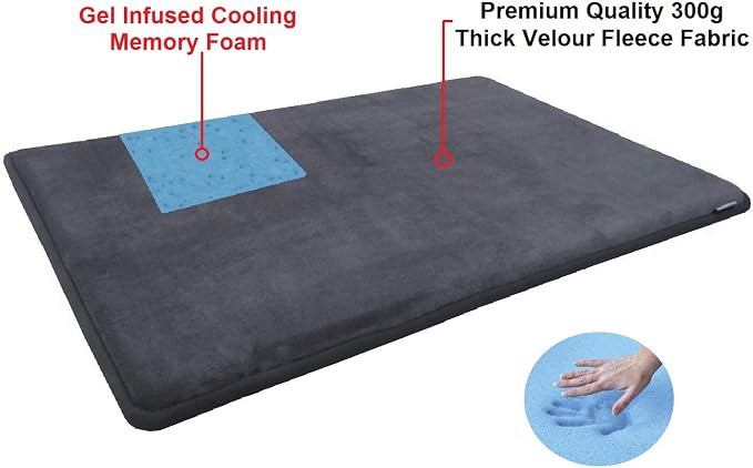 Dogbed4less Gel-Infused Large Memory Foam Fleece Pet Dog Bed Mat Pillow Topper with Waterproof Anti Slip Rubber Bottom - Fit 42"X28" Crate, Grey
