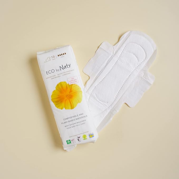 Eco by Naty Sanitary Pads – Plantbased and Absorbent Sanitary Pads for Women, Organic Cotton Menstrual Product, Better for Feminine Health (Super, 12 Count) (Pack of 2)