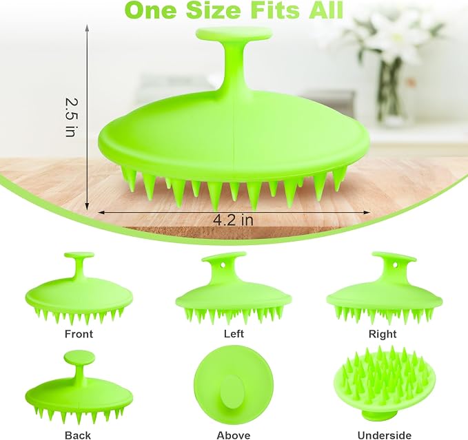 Meartchy Silicone Scalp Massager Shampoo Brush, Scalp Brush for Hair Growth & Dandruff Removal, Hair Scrubber Scalp Stimulator Exfoliator Brush with Soft Bristles for Wet Dry Scalp Care (Green)