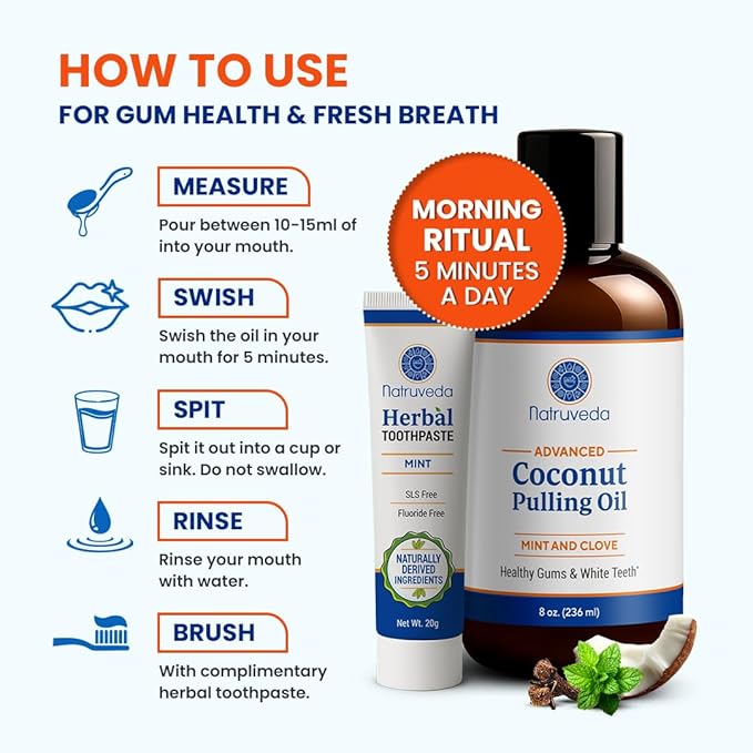 Natruveda Coconut Oil Pulling Mouthwash – 3 Pack, 8 oz Each, Cocomint Flavor, Organic Ayurvedic Oral Rinse, Natural Mouthwash for Teeth and Gums, Coconut Pulling Oil for Daily Oil Pulling