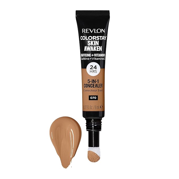 Revlon ColorStay Skin Awaken 5-in-1 Concealer, Lightweight, Creamy Longlasting Face Makeup with Caffeine & Vitamin C, For Imperfections, Dark Circles & Redness, 070 Nutmeg, 0.27 Fl Oz